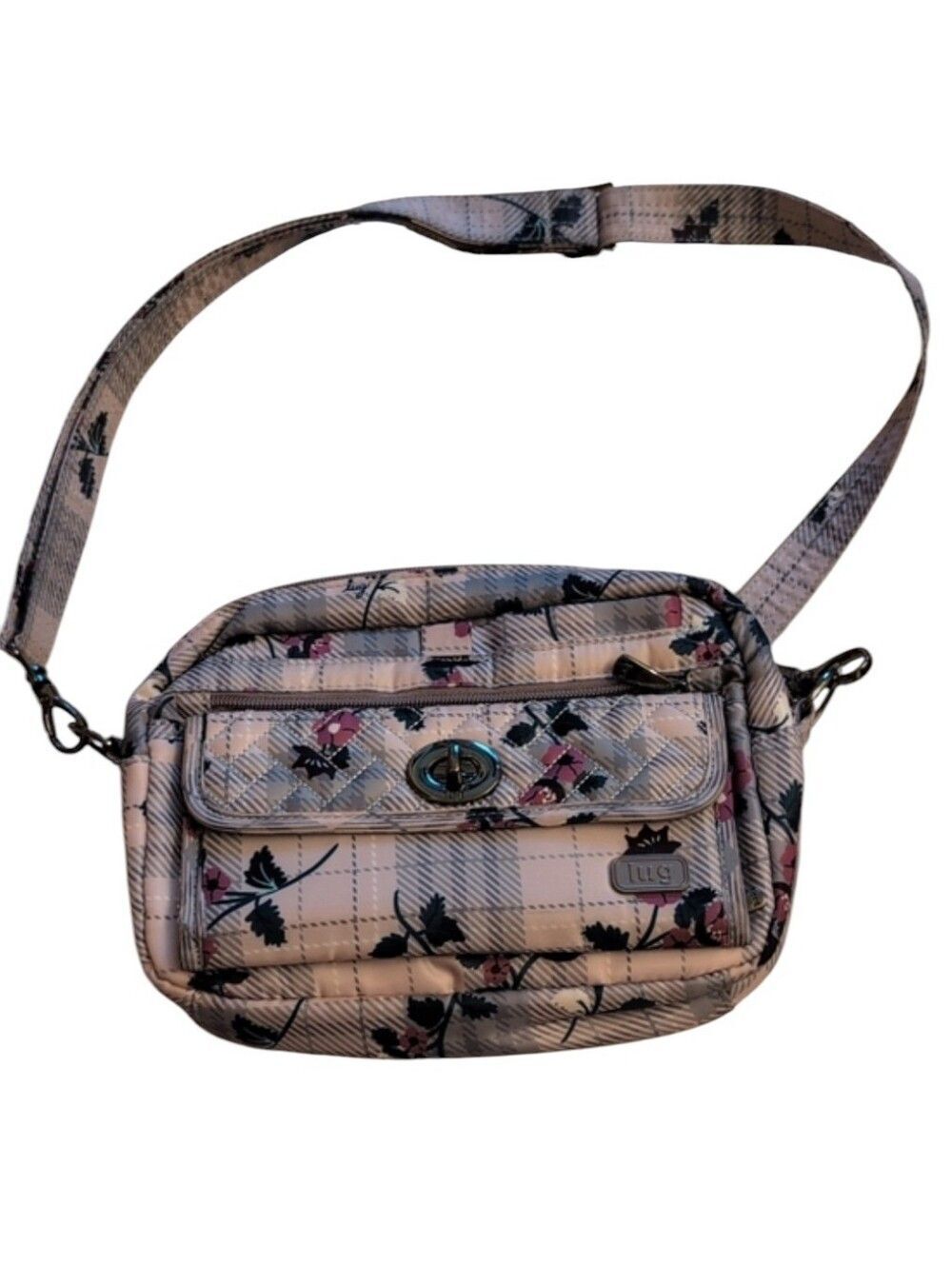 Lug Switch Convertible Crossbody Shoulder Belt Fanny RFID Purse Grey Floral